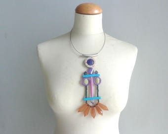 Long lariat necklace, colorful necklace, brown purple necklace