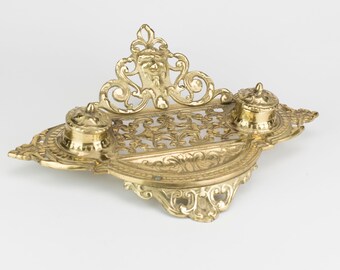Brass Double Inkwell Desk set