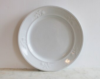 Antique Ironstone Dish, White Plate, English, Meakin, England, Flower Design, Excellent Condition