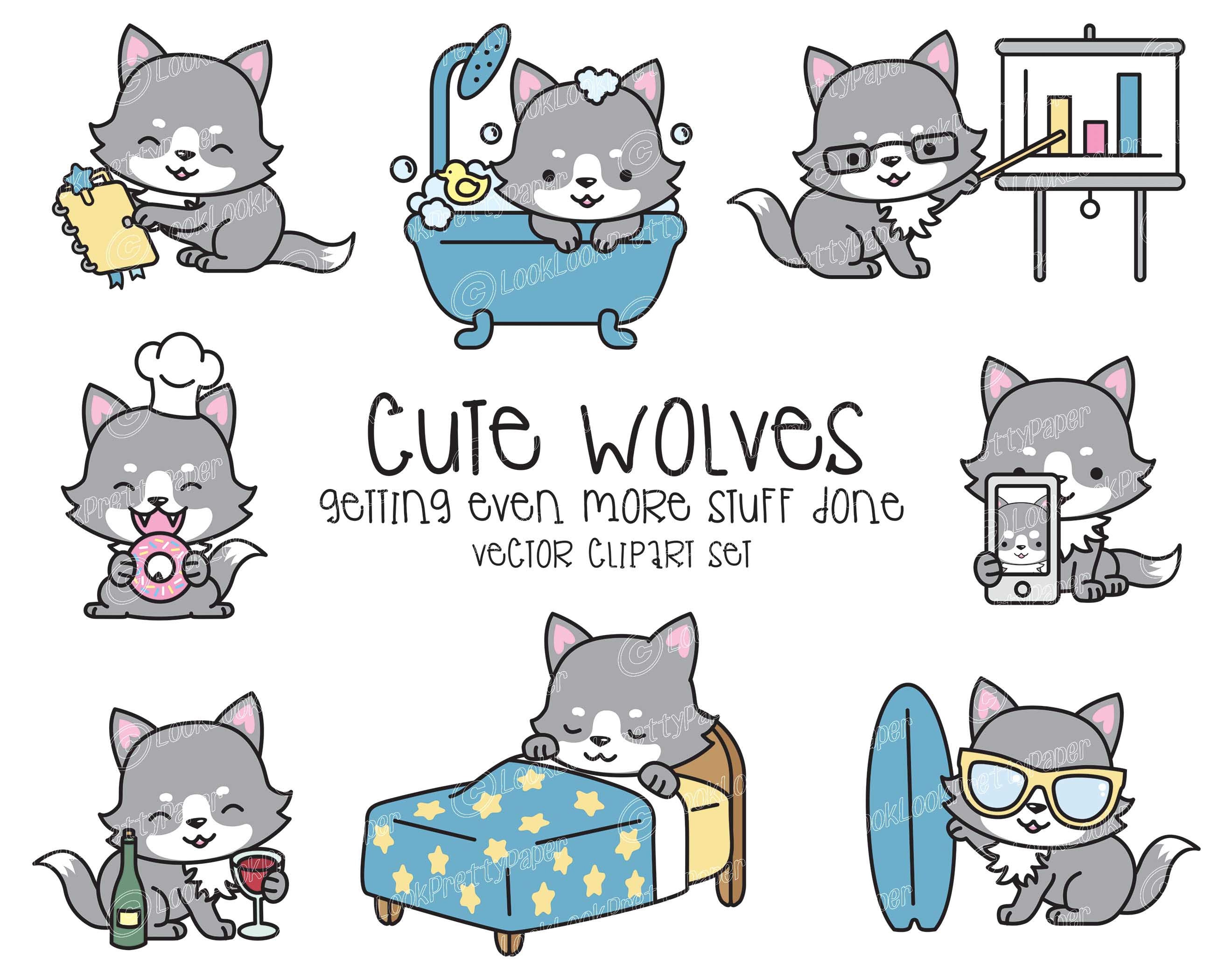 Download Premium Vector Clipart Kawaii Wolf Cute Wolves Clipart