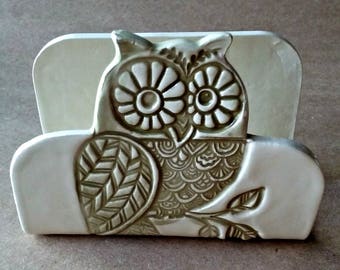 Owl Ceramic Kitchen Sponge Holder recipe card holder Business card holder
