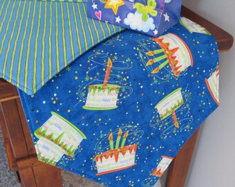 Birthday Party Table Runner 54" Reversible Birthday Cake Table Runner Birthday Party Table Runner Boy Birthday Table Runner Blue Birthday