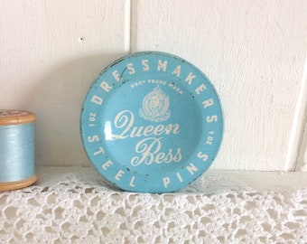 Vintage Dressmakers Pin Tin Queen Bess Polished Steel Pins 1940s