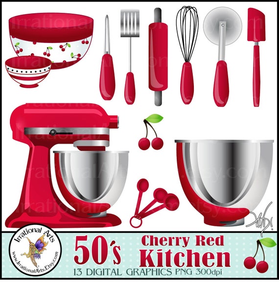 50 S Cherry Red Kitchen Digital Clipart Graphics 13   Il 570xN.386416478 Dtpu 