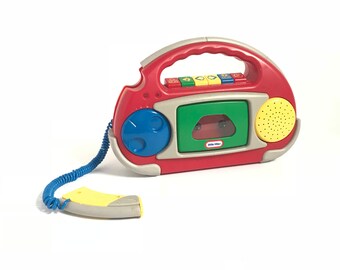 vintage CASSETTE player RECORDER kids microphone included color block 80s 90s tape deck