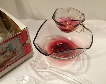 Indiana Glass Co 0519 Ruby chip and dip salad set! With original box