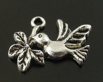 6 bird and leaf charms in silver