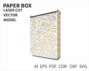 Laser cut paper box. Box design file for laser cut or cnc. instant download. Plywood box. Laser cut template. Cnc file. Cnc vector. SVG file