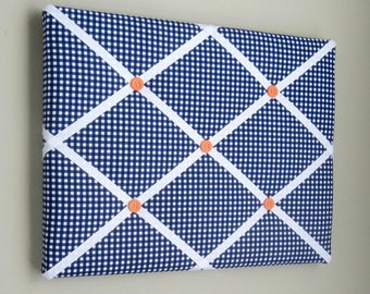 11"x14" French Memory Board, Bow Holder, Bow Board, Vision Boad, Photograph Holder, Organizer,Navy Blue Gingham, Boys Memory Board
