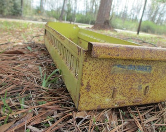 Industrial Salvage Yellow Metal Drawers ~ Metal Storage Drawer ~ Parts Bin ~ Craft Storage ~ Recipe Holder (8)