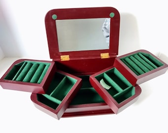 Wood Jewelry Box Bombay Company Flip Top Swivel, Wood Stacking Five Section Armoire Desk Organizer Tray vintage man or ladies chest valet