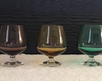 Vintage Shot Glasses, Mini Brandy Snifter Shot Glasses, Colorful Shot Glasses, Mini Barware, Shot Glass Set
