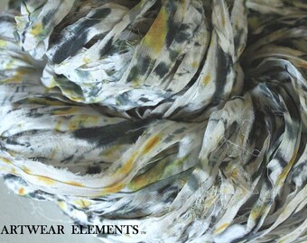 Pure Sari Silk, Ancient Confetti 2, Fair Trade, 6 Yards, OOAK Silk Canvas Series, Textile, Yarn, Ribbon, Silk Ribbon, ArtWear Elements 127B