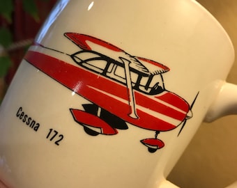Vintage 1960's Aviation Aircraft Coffee Mug - Cessna 172 - USA Pottery