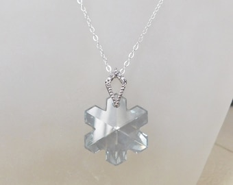 Snowflake Crystal Necklace , Swarovski Snowflake Pendant , Christmas Gift , Holiday Necklace