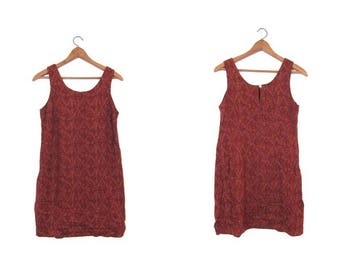 Tribal Print Dress Vintage Hippie Sundress Brown Red Boho Ethnic 90s Dress Womens Small Medium