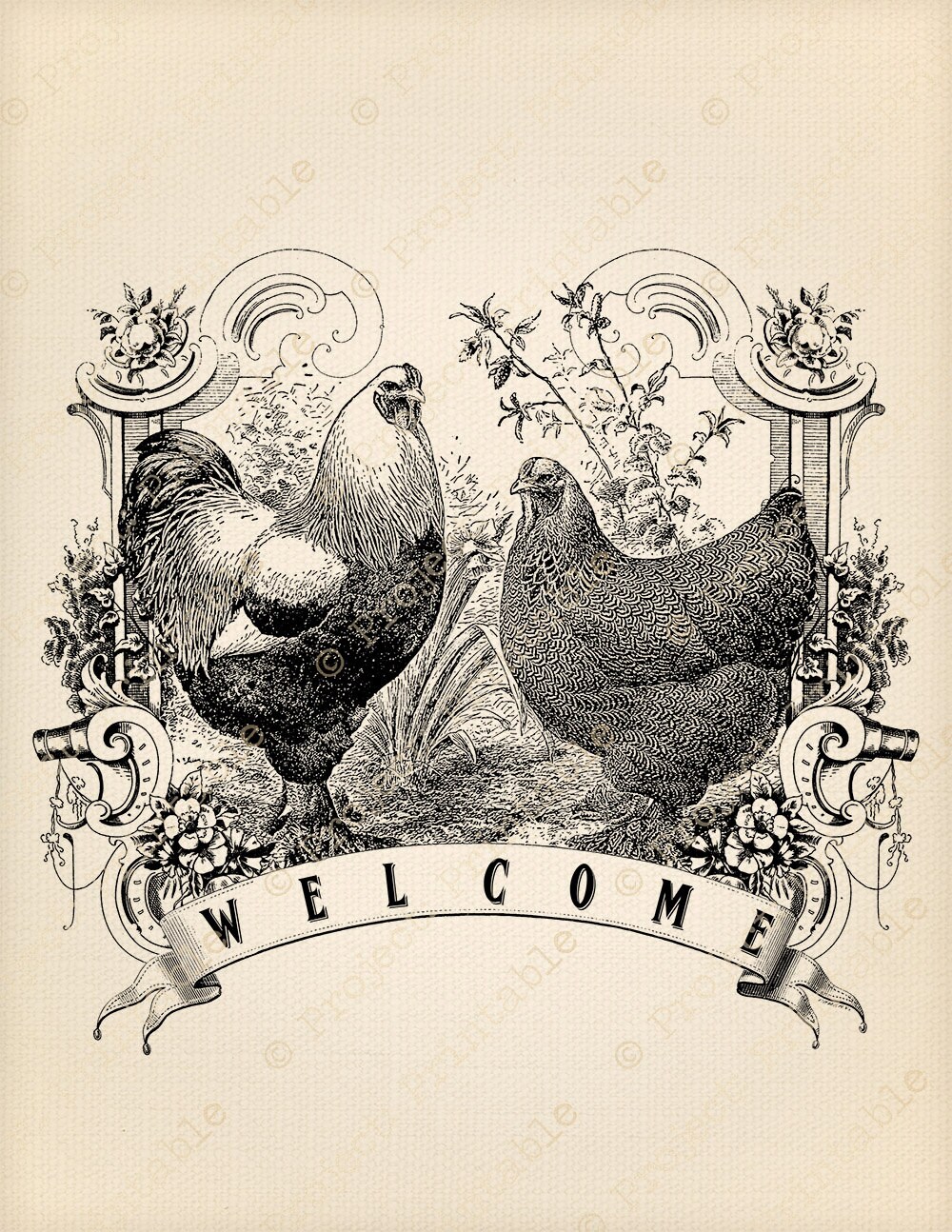 Instant Download Printable Chicken Welcome FARM Rooster Hen