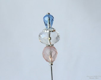 Pantone 2016, Rose Quartz, Serenity, Czech Glass, Blue, Pink, Stick Pin, Hat Pin, Lapel Pin, Hijab Pin, H0348