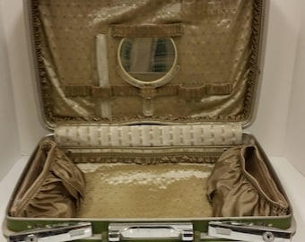 Vintage 1960's Green Samsonite Train Case, Overnight Bag, Makeup Case