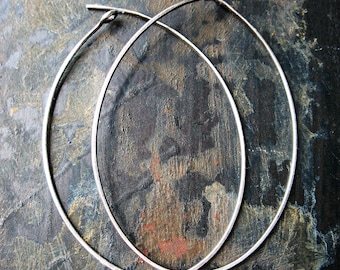18 gauge Hammered Antiqued Sterling Silver Oval Hoops - 1 pair - 2.25 inches in length
