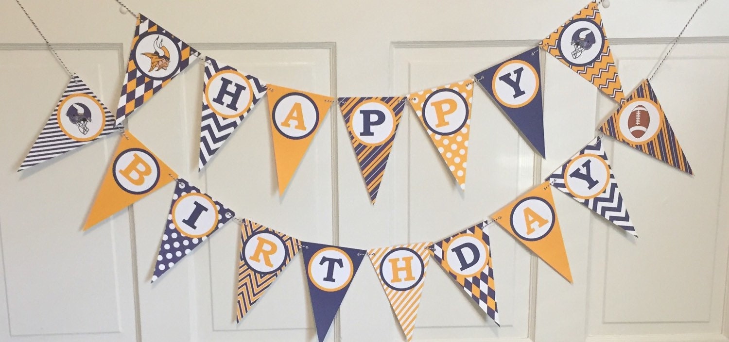 Minnesota Vikings Football Themed Happy Birthday Banner Purple