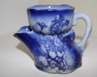 Victorian Shaving Scuttle Mug Flow Cobalt Blue Ironstone