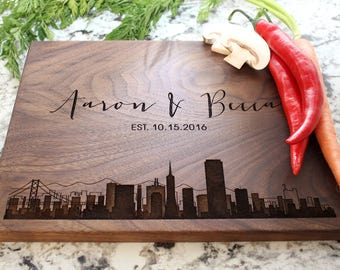 San Francisco City Skyline Design- Engraved Cutting Board, Custom Cutting Board, Wedding Gift, Housewarming Gift W-050 GB