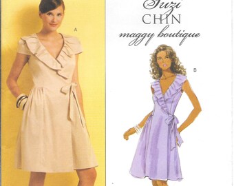 Butterick 5320 Suzi Chin Maggy Boutique Easy Lined Wrap Dresses with Side Seams Pockets (8-14)
