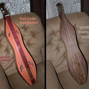 Custom Red Cedar Mountain Dulcimer, 4-string Hour-glass, Fret-board and Sound-holes choices, with optional Electric