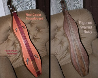 Custom Red Cedar Mountain Dulcimer, 4-string Hour-glass, Fret-board and Sound-holes choices, with optional Electric