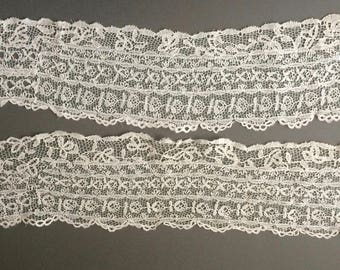 Antique Honiton handmade ivory lace, 19thC. 2 x pieces