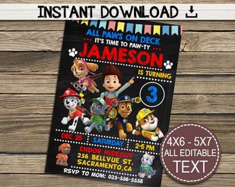 Paw Patrol Invitation, Paw Patrol Birthday Invitation, Paw Patrol Invitation Instant Download, Paw Patrol Invitation Boy, Editable Pdf