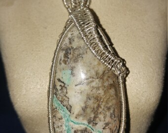 Granite and Chrysocolla Sterling Silver Pendant