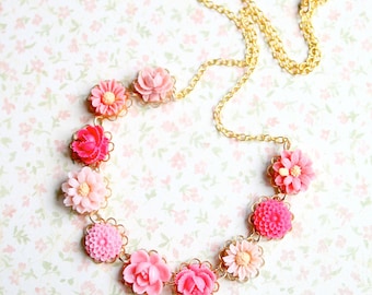 Girls Pink Necklace, Pink flower necklace, pink necklace, keepsake necklace, gift for girls, flower girl necklace, gift for girls