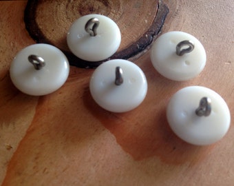 Vintage Buttons/ Art Deco Japanese White Milk Glass Beads, Wire Loop Shank