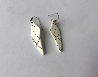 White porcelain painted earrings -sterling silver hooks