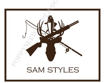 Hunting Thank You personalized folded note cards, Hunting stationery, Fishing thank you notes- Masculine