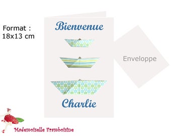 Little boy, little Origami boats birth congratulations card