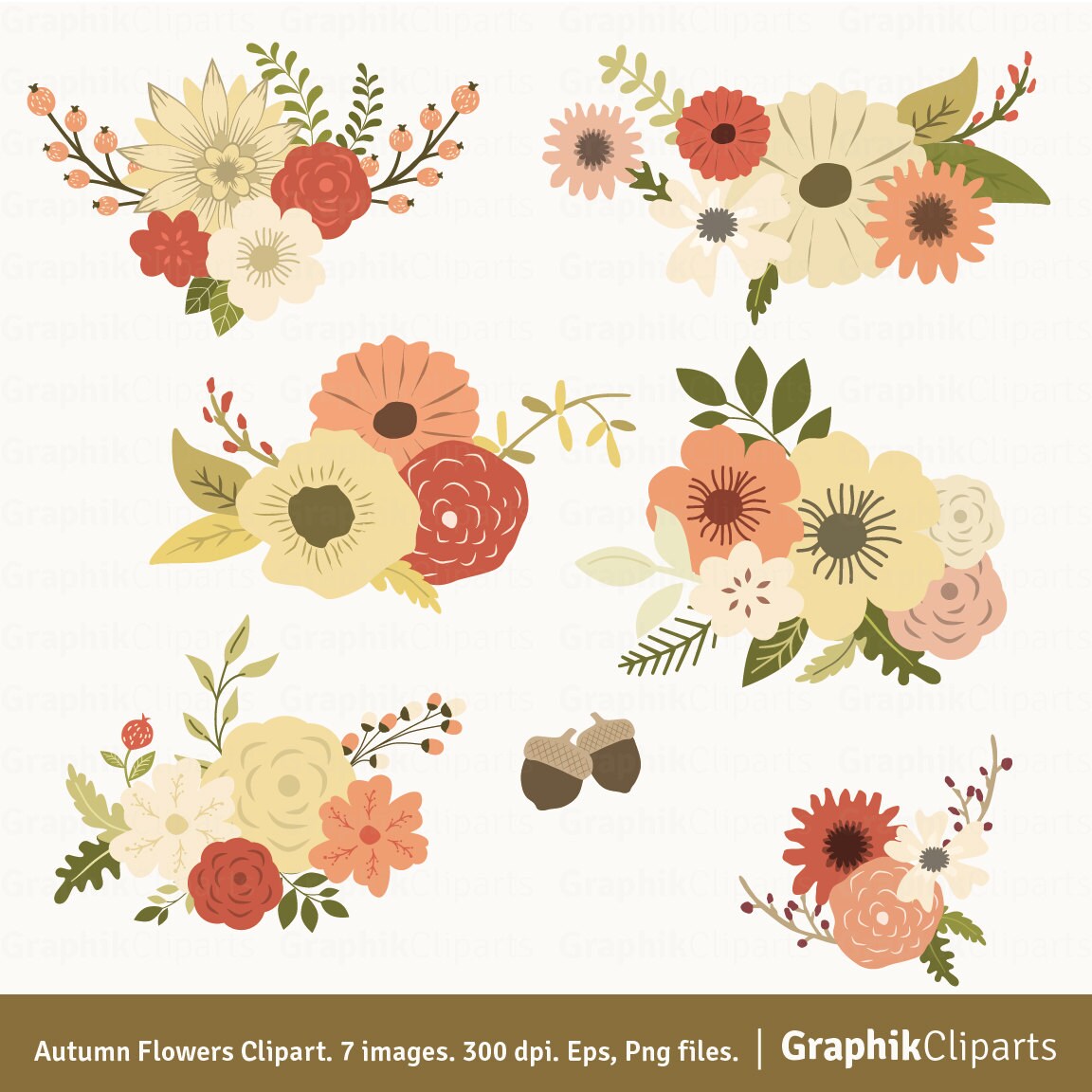 Autumn Flowers Clipart. Floral Clipart. Autumn Clipart. Vector