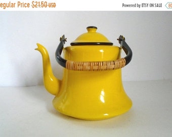 Sale - Vintage 1970's Yellow Enamelware Teapot - JAPAN