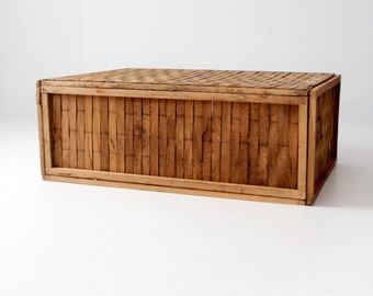 large shipping crate, vintage wood slat box, storage container