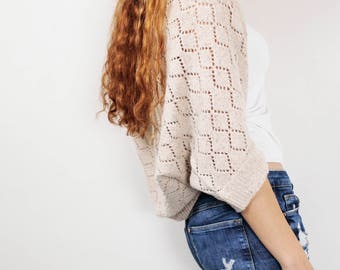 Knit woman sweater Little cardigan sweater little shrug light wheat sweater
