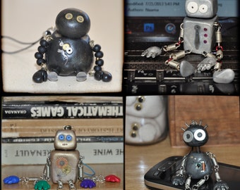 CUSTOMIZE YOUR OWN Robot Cell Bag Friend Polymer Clay Doll with Cellphone Strap Made to Order Kawaii Geekery Figurine