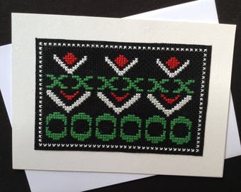 Black Cross Stitch Card, Black Card, Cross Stitch Card, Embroidered Card, Stitched Card, Black and White Card, Blank Card, 5 X 7 Card