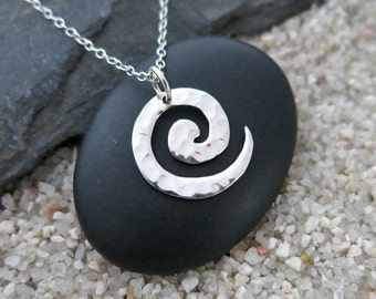 Silver Spiral Necklace, Sterling Silver Swirl Pendant, Spiral Jewelry