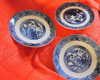 Three Vintage Willow Patern Plates