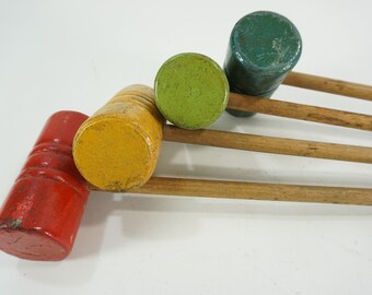 Small Wooden Game Mallets, Croquet Mallets, Child Size or Tabletop Game Mallets, Set of 4 Painted Wooden Mallets, Free Ship