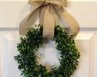 8" Small Faux Boxwood Wreath, Farmhouse Wreath (wreath only, accessories not included)