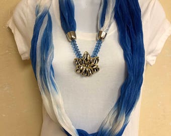 Light Weight Blue and White Infinity Scarf