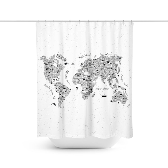 world map shower curtain world map bathroom dcor cool
